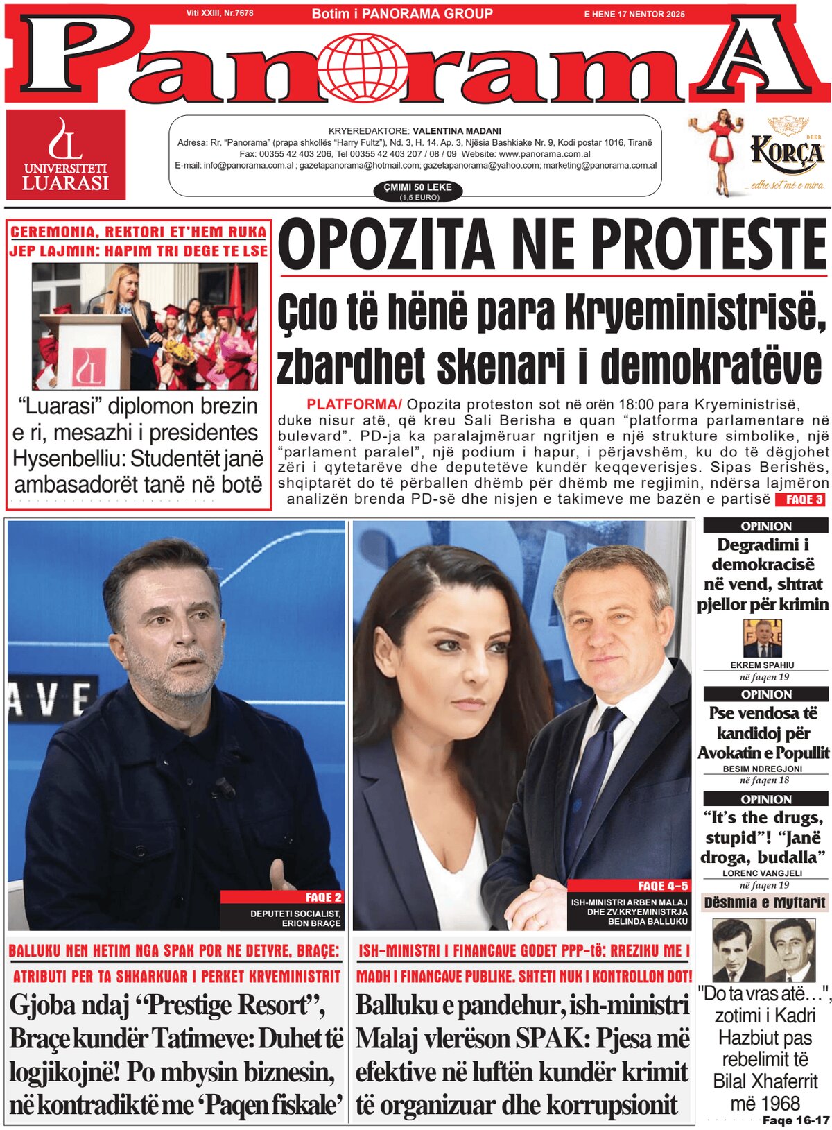 Prima Pagina Gazeta Panorama 17/11/2025