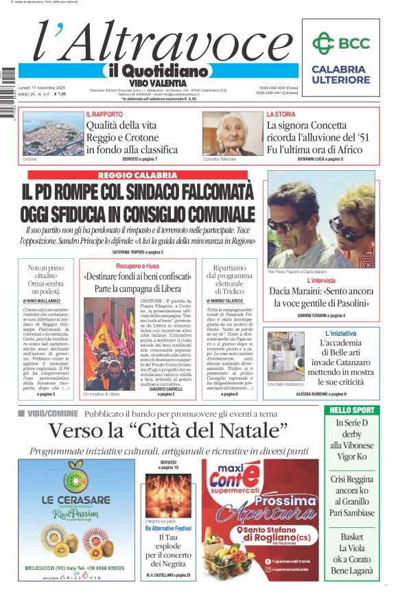 Prima Pagina Il Quotidiano del Sud (Vibo Valentia) 17/11/2025