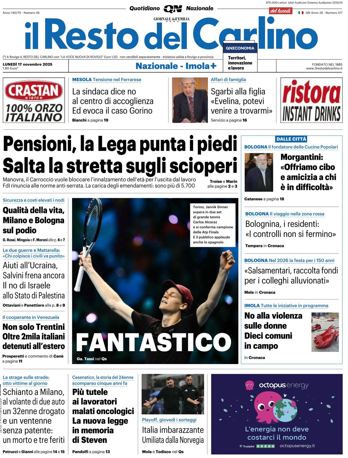 Prima Pagina Il Resto del Carlino 17/11/2025