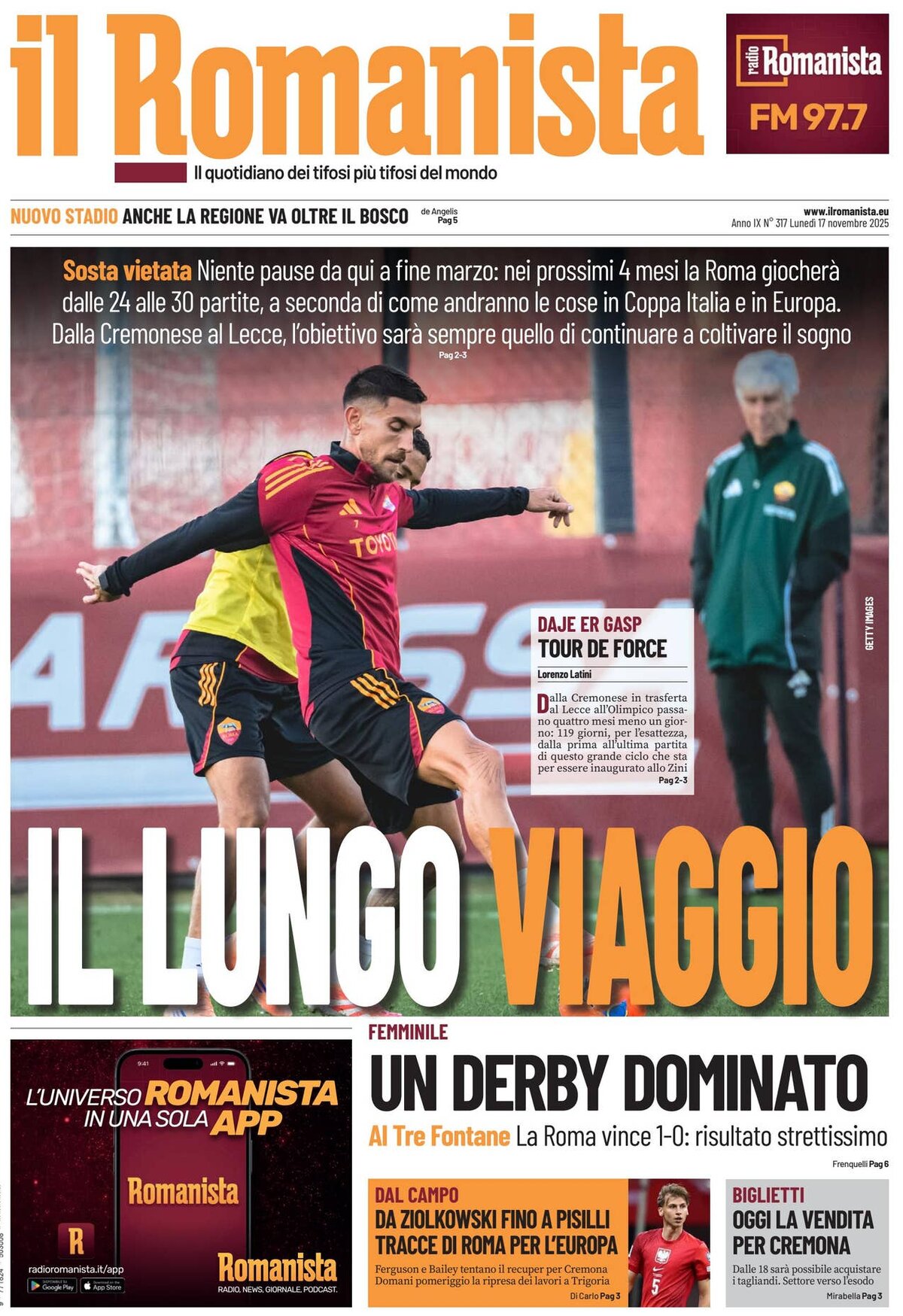 Prima Pagina Il Romanista 17/11/2025