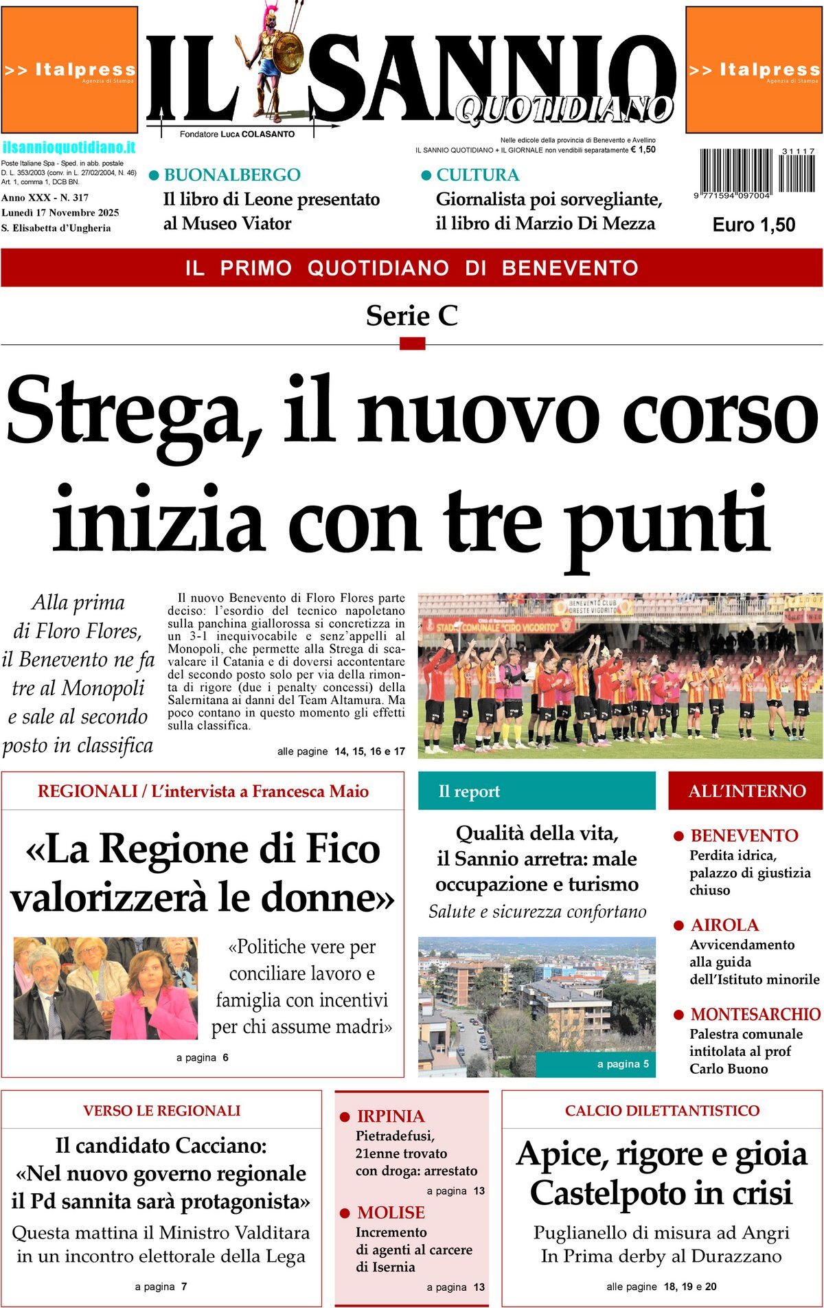 Prima Pagina Il Sannio Quotidiano 17/11/2025