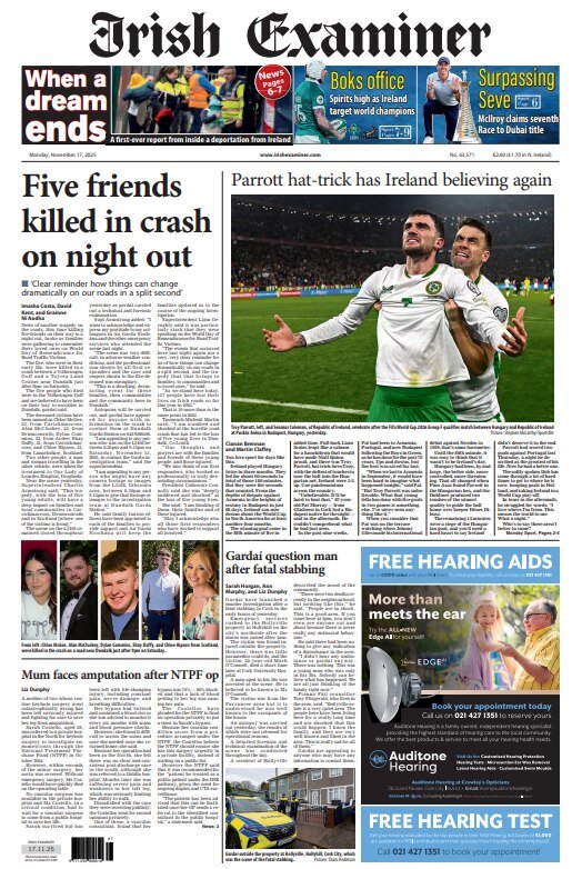 Prima Pagina Irish Examiner 17/11/2025