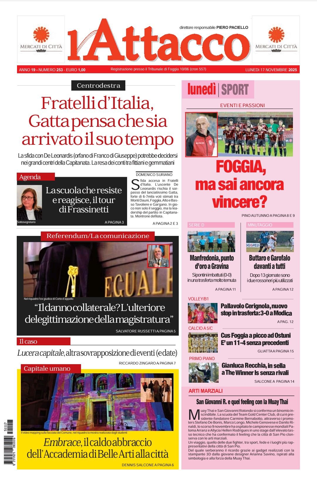 Prima Pagina L'Attacco (Foggia) 17/11/2025