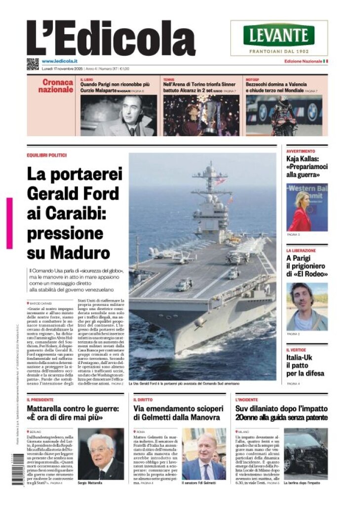 Prima Pagina L'Edicola (Nazionale) 17/11/2025