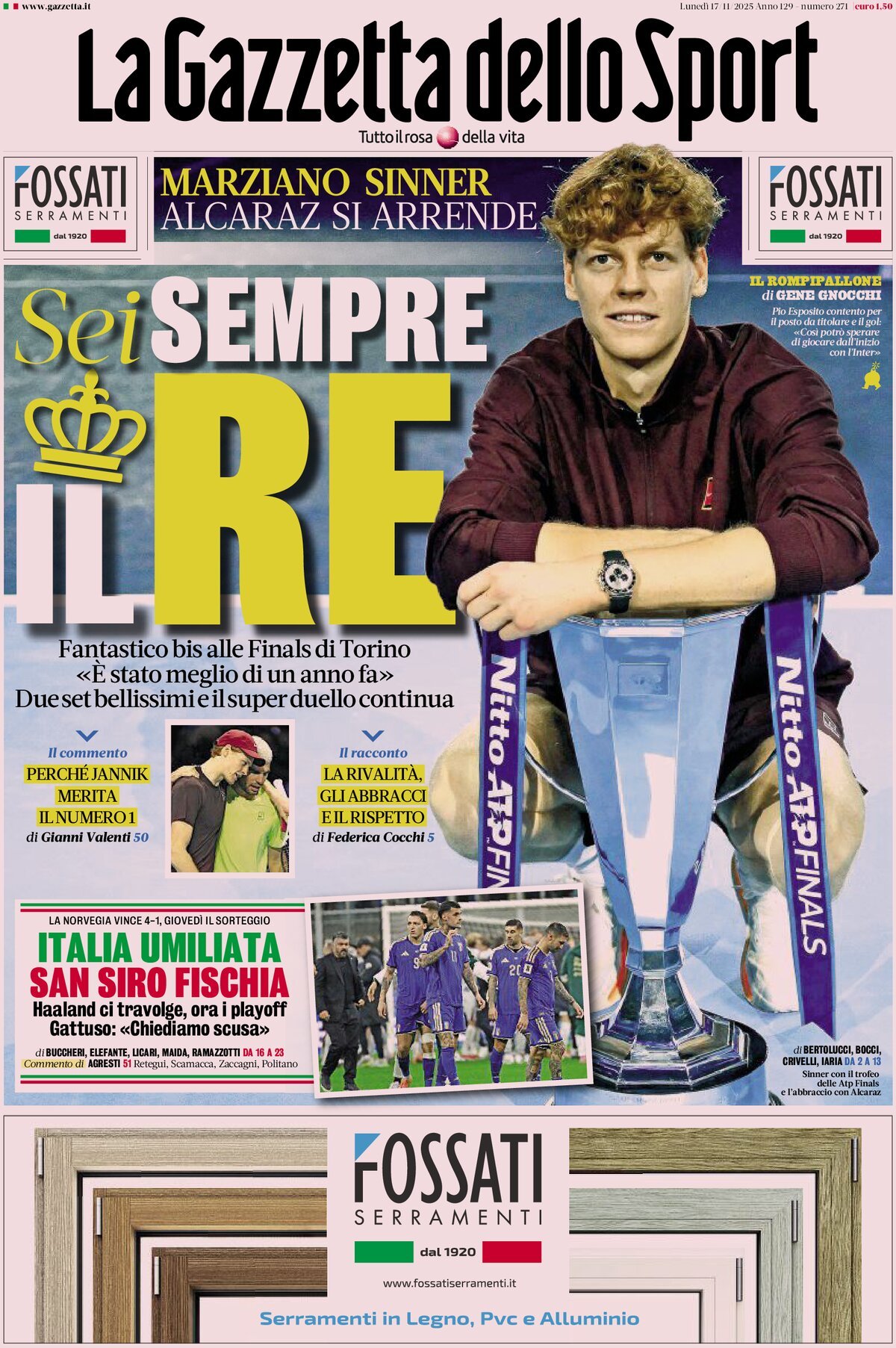 Prima Pagina La Gazzetta dello Sport 17/11/2025