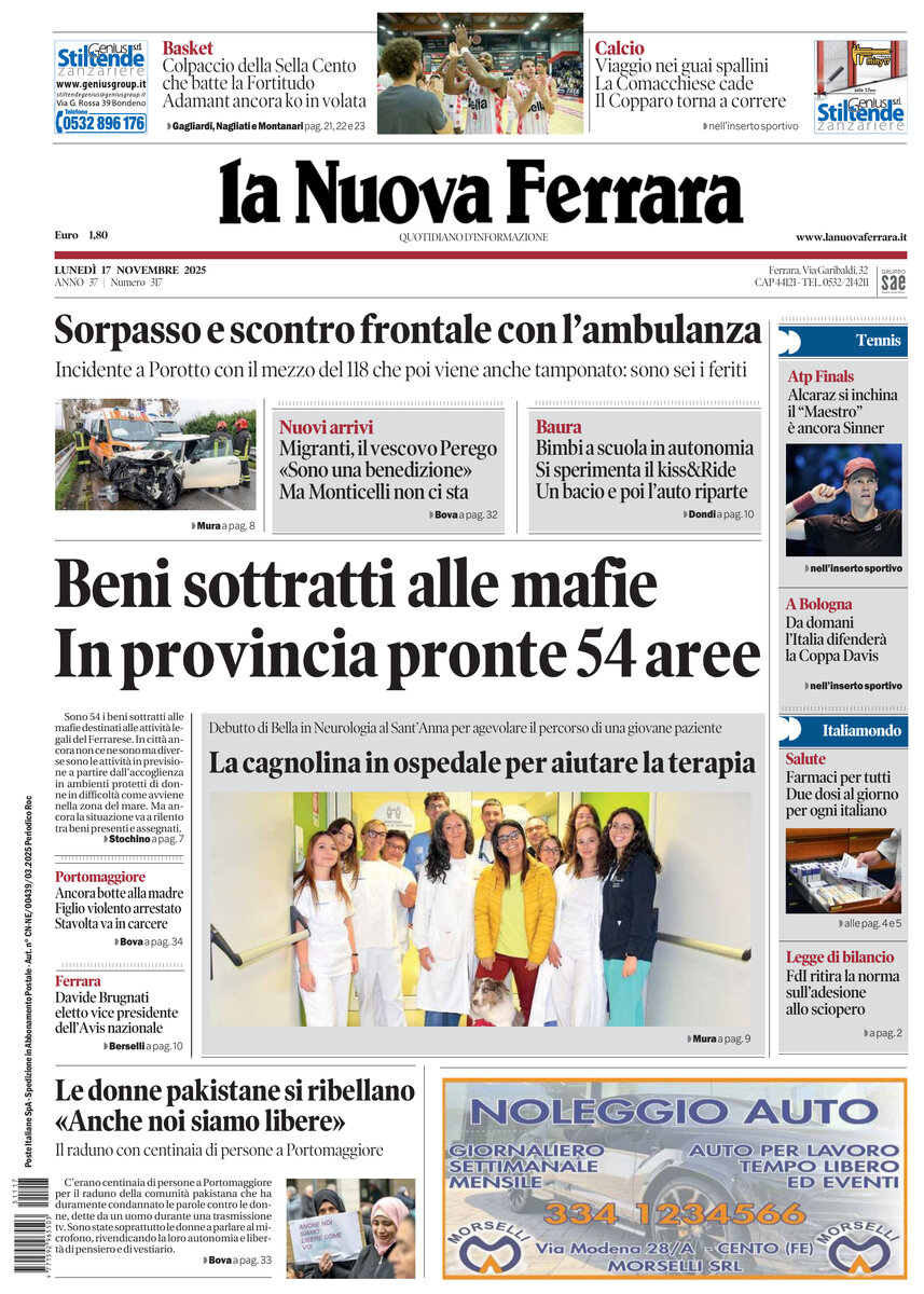 Prima Pagina La Nuova Ferrara 17/11/2025