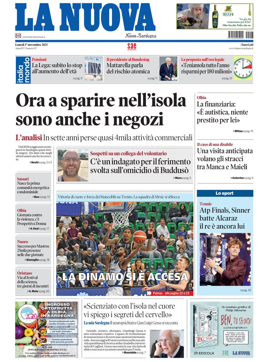 Prima Pagina La Nuova Sardegna 17/11/2025