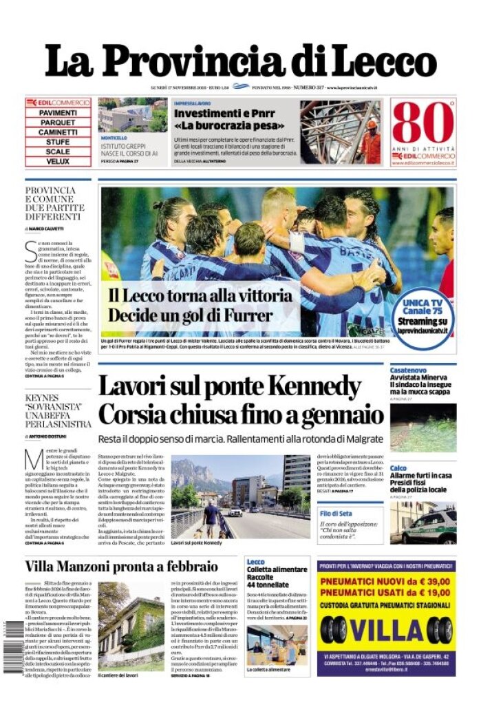 Prima Pagina La Provincia di Lecco 17/11/2025