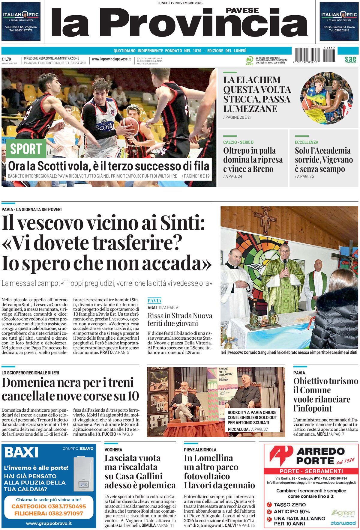 Prima Pagina La Provincia Pavese 17/11/2025