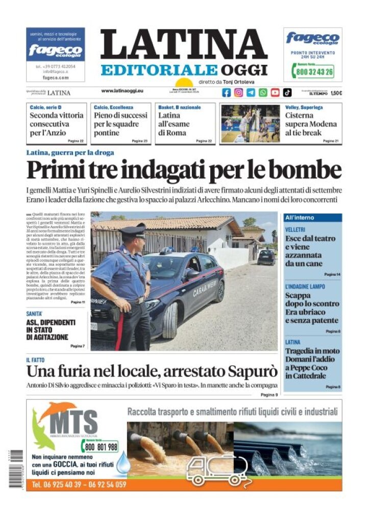 Prima Pagina Latina Editoriale Oggi 17/11/2025