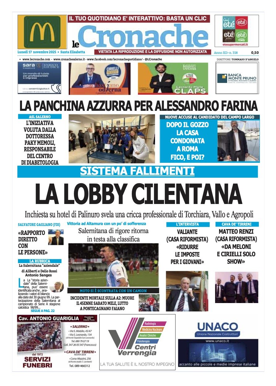 Prima Pagina Le Cronache (Salerno) 17/11/2025