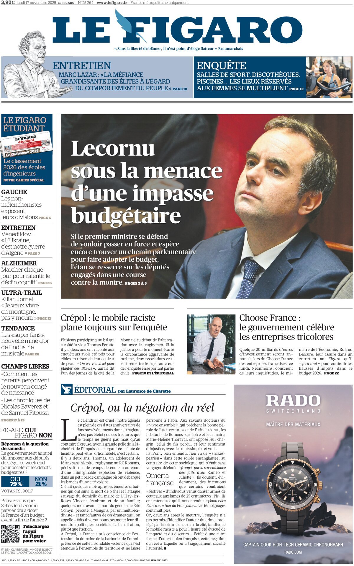 Prima Pagina Le Figaro 17/11/2025