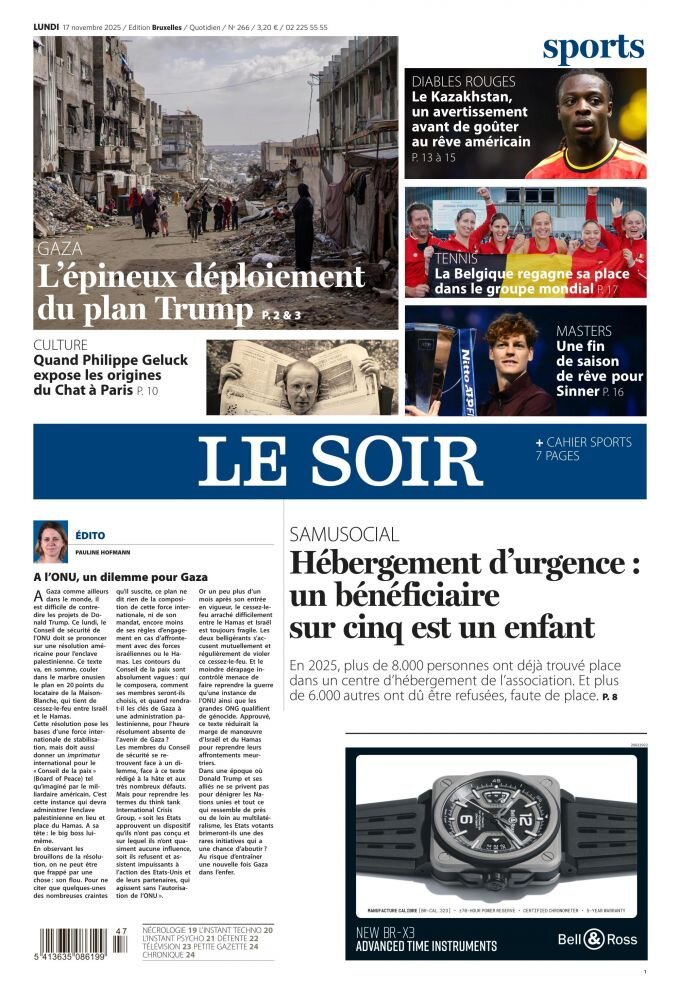Prima Pagina Le Soir 17/11/2025