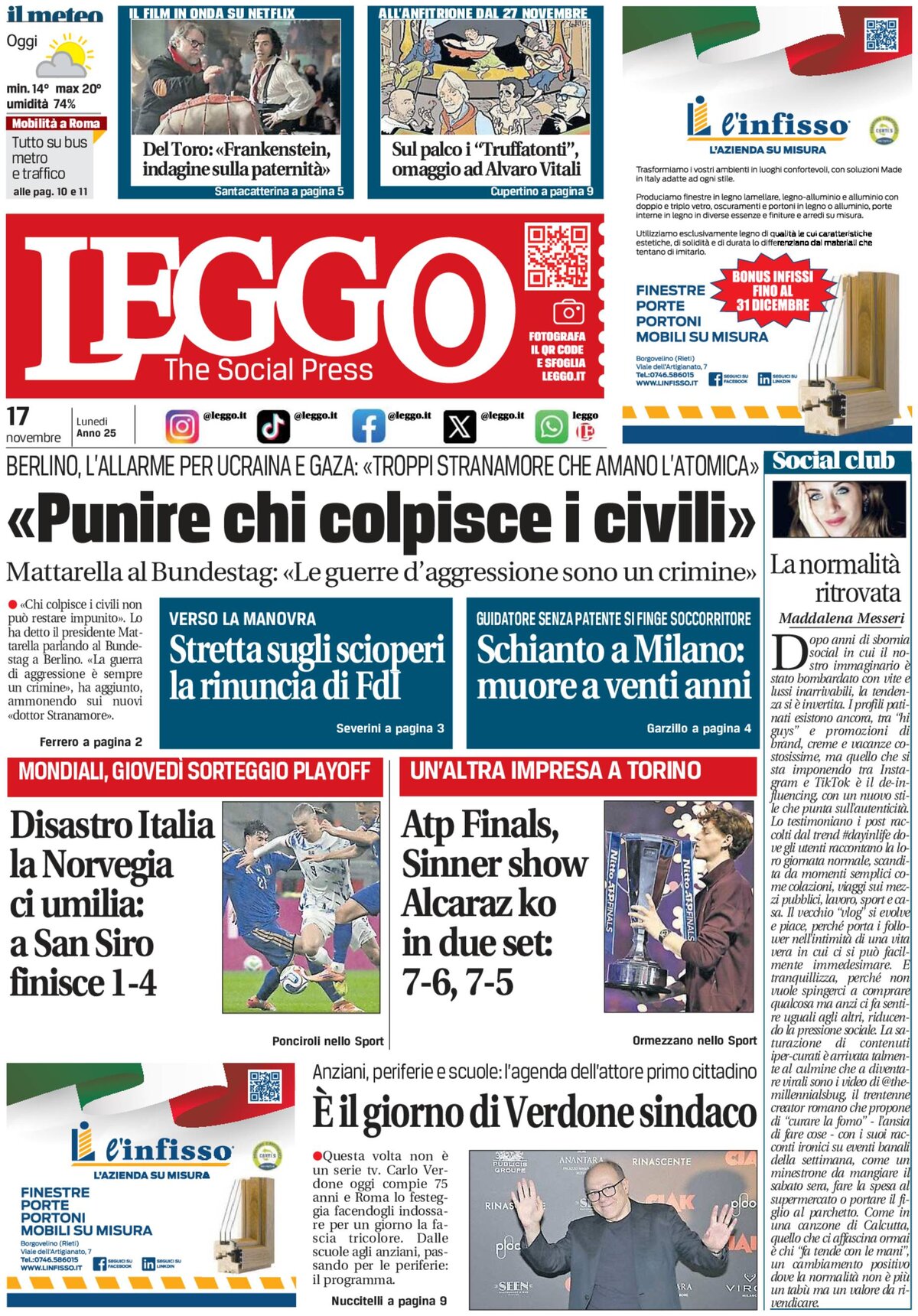 Prima Pagina Leggo (Roma) 17/11/2025