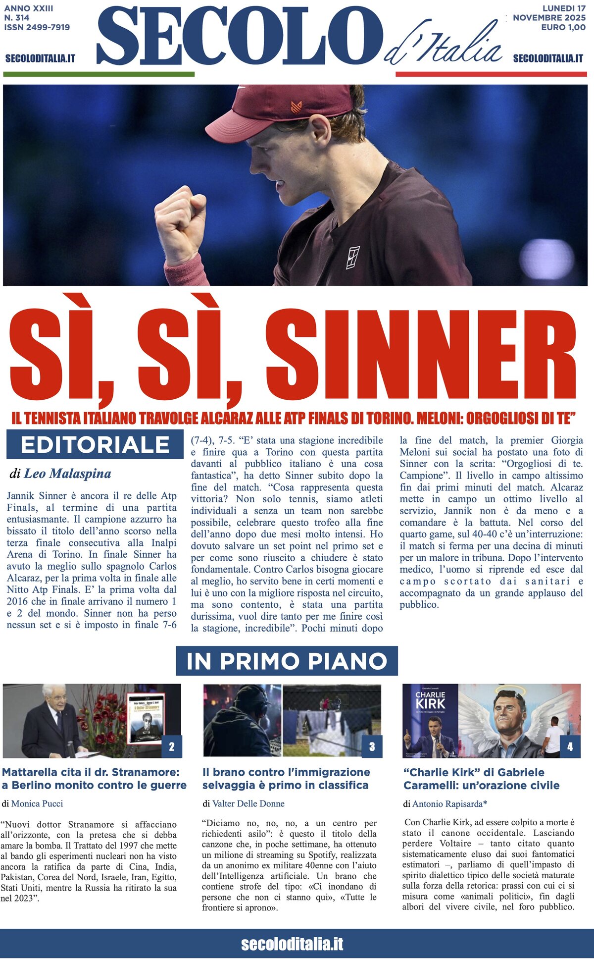 Prima Pagina Secolo d'Italia 17/11/2025