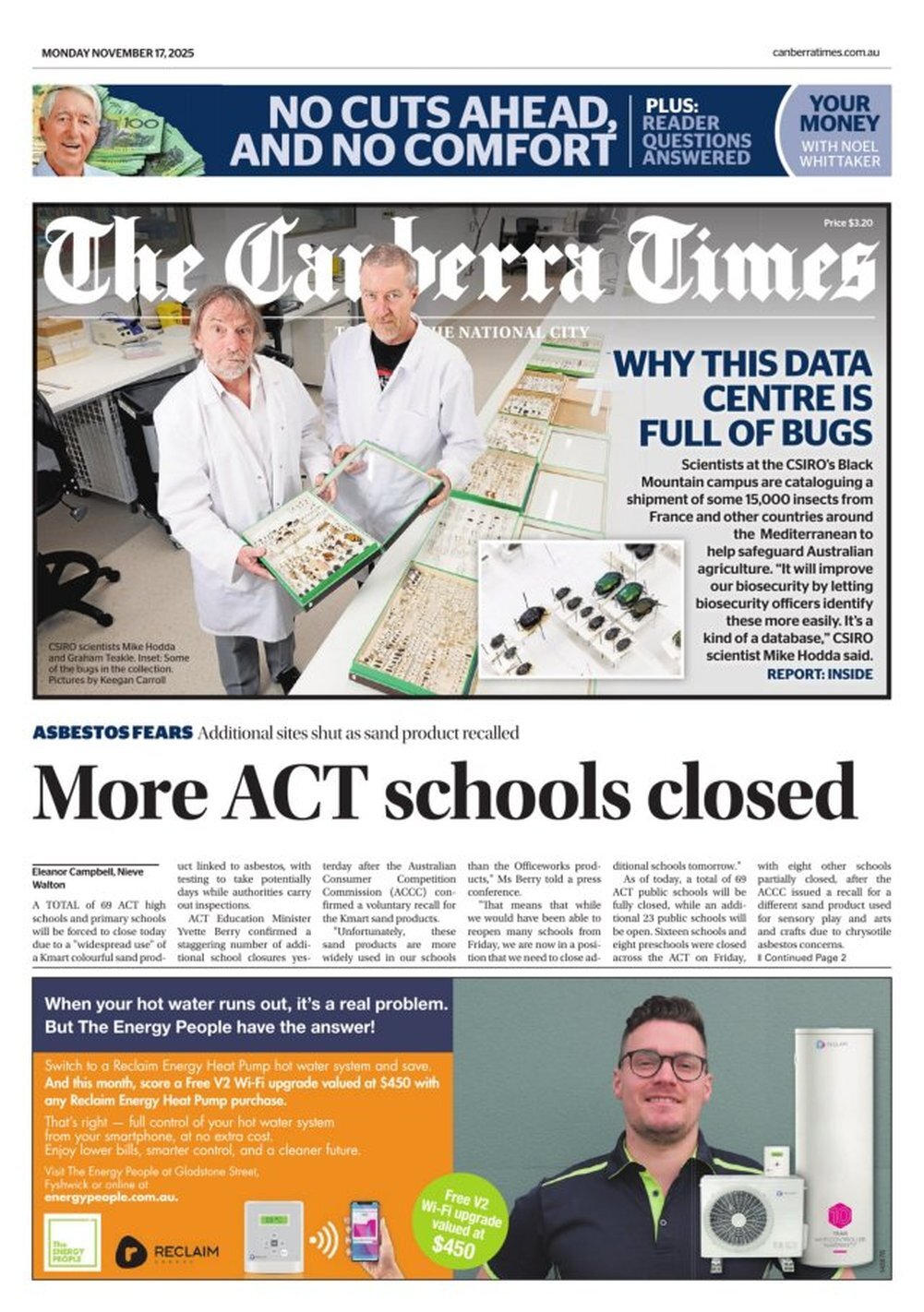 Prima Pagina The Canberra Times 17/11/2025