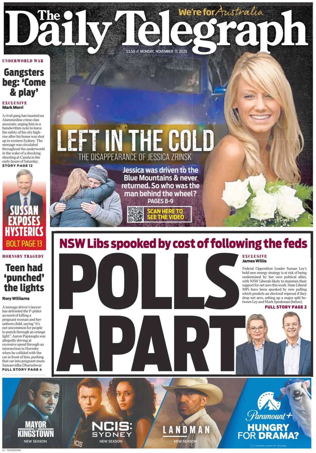 Prima Pagina The Daily Telegraph (Sydney) 17/11/2025