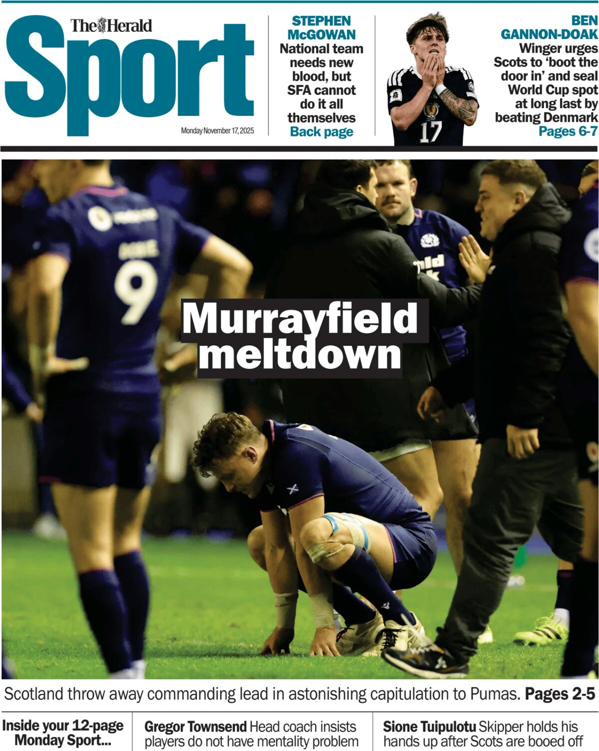 Prima Pagina The Herald SPORT (Scotland) 17/11/2025