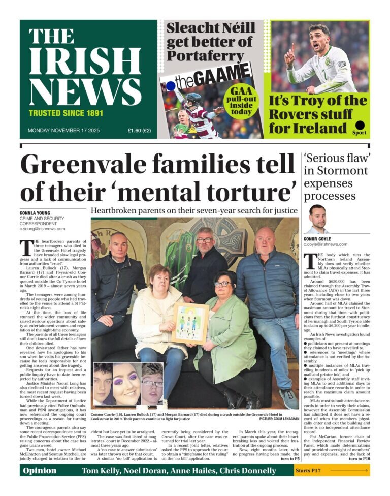 Prima Pagina The Irish News 17/11/2025