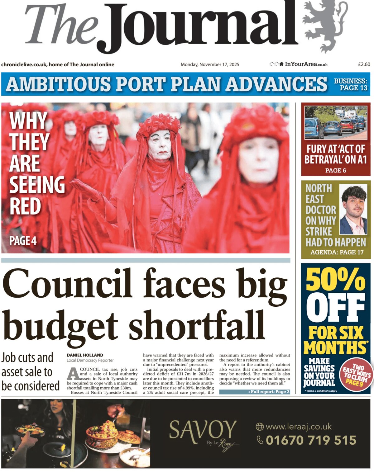 Prima Pagina The Journal (Newcastle) 17/11/2025