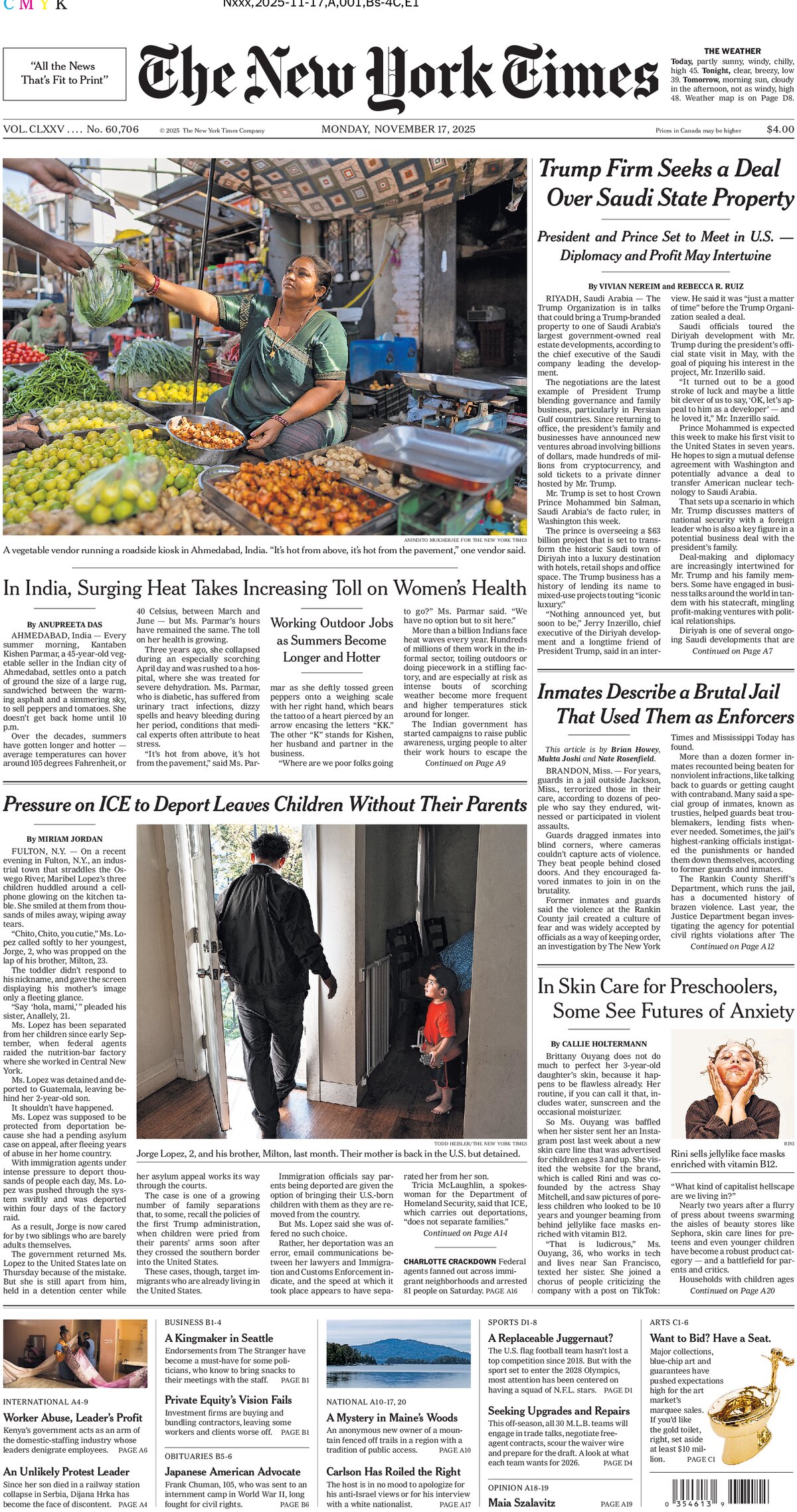 Prima Pagina The New York Times 17/11/2025