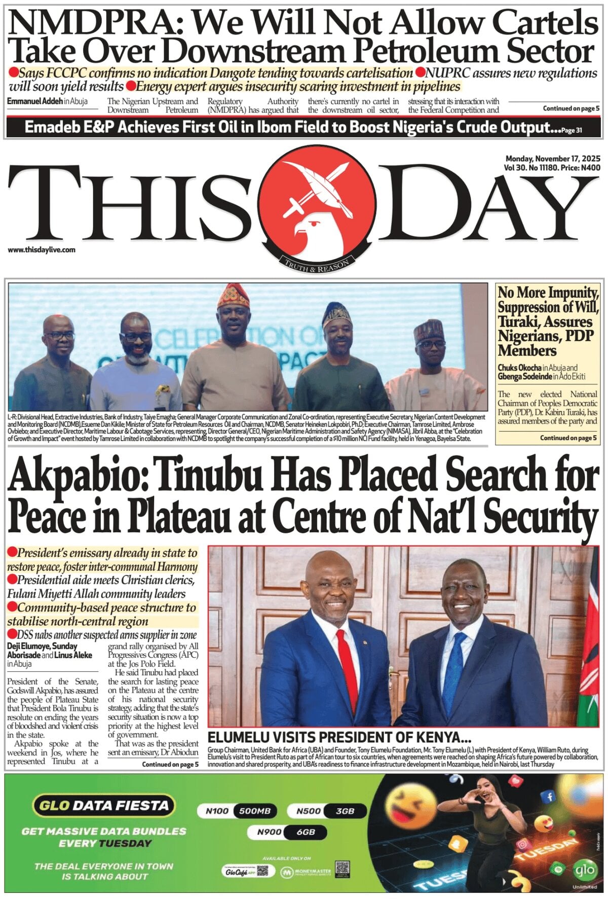 Prima Pagina ThisDay 17/11/2025