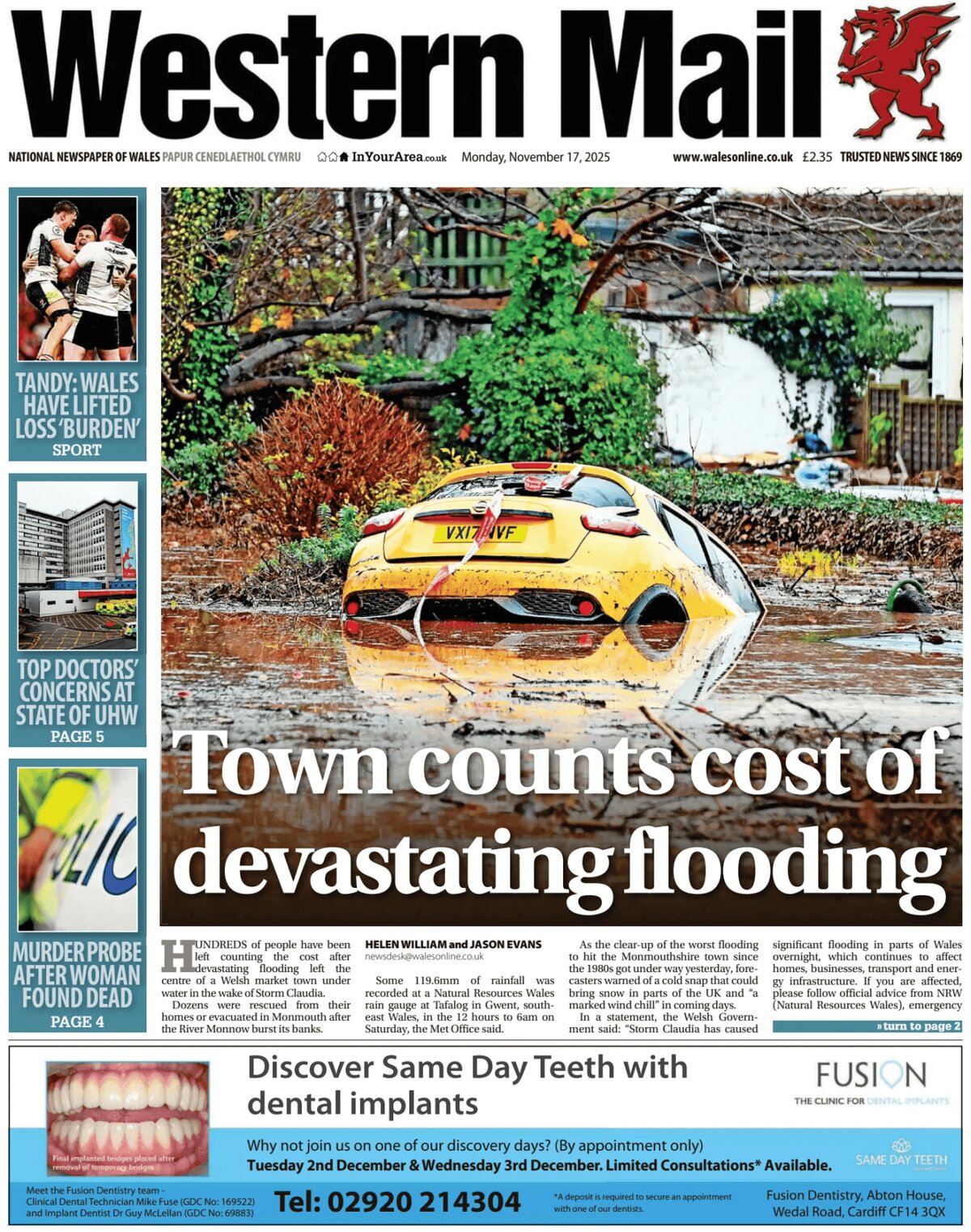 Prima Pagina Western Mail (Wales) 17/11/2025