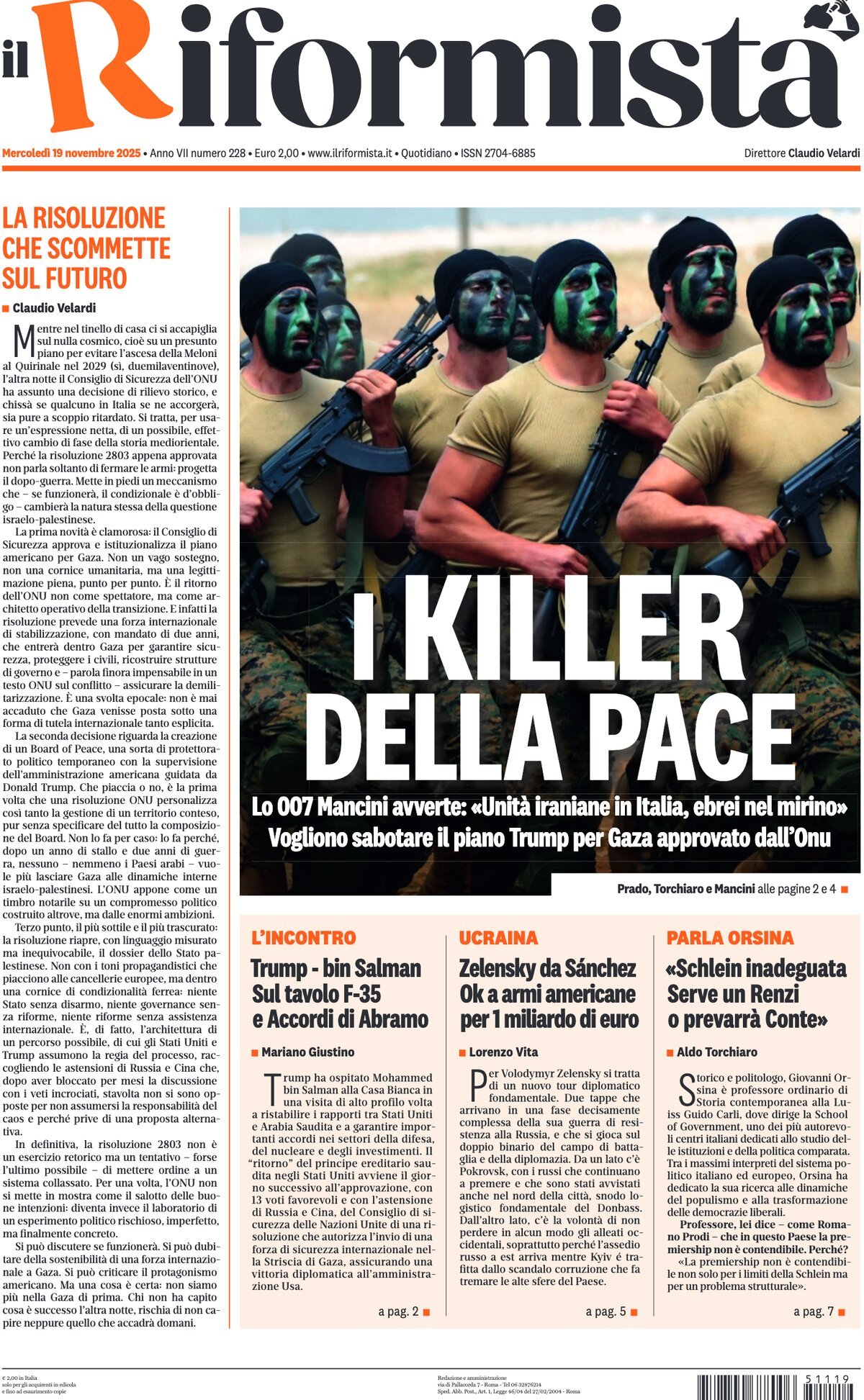 Prima Pagina Il Riformista 19/11/2025