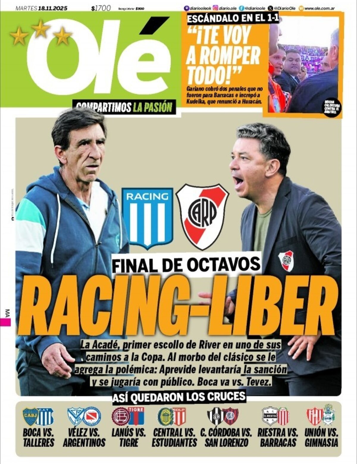 Prima Pagina Olé 18/11/2025