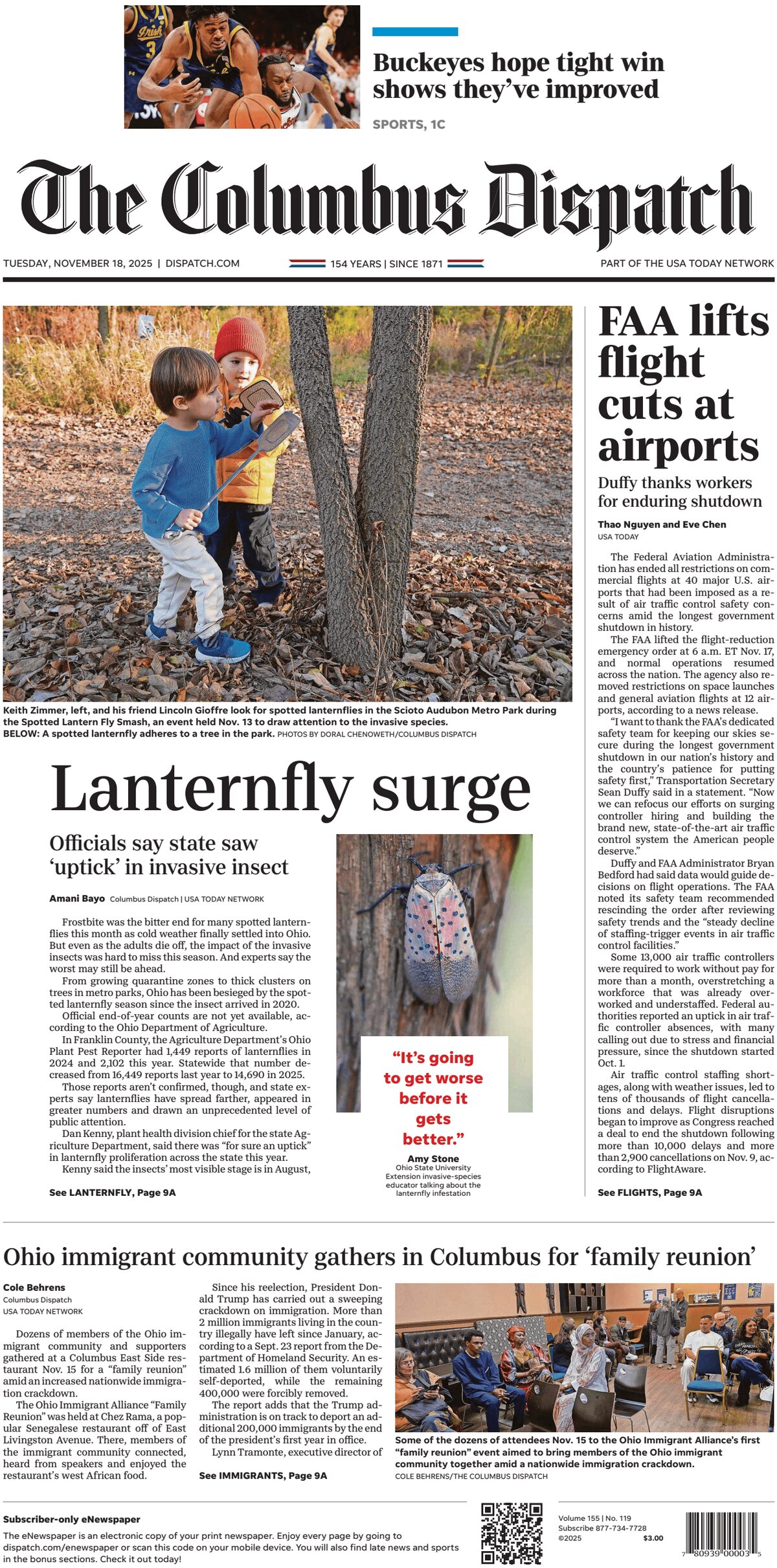 Prima Pagina The Columbus Dispatch 18/11/2025