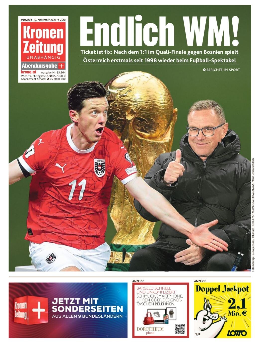 Prima Pagina Kronen Zeitung 19/11/2025