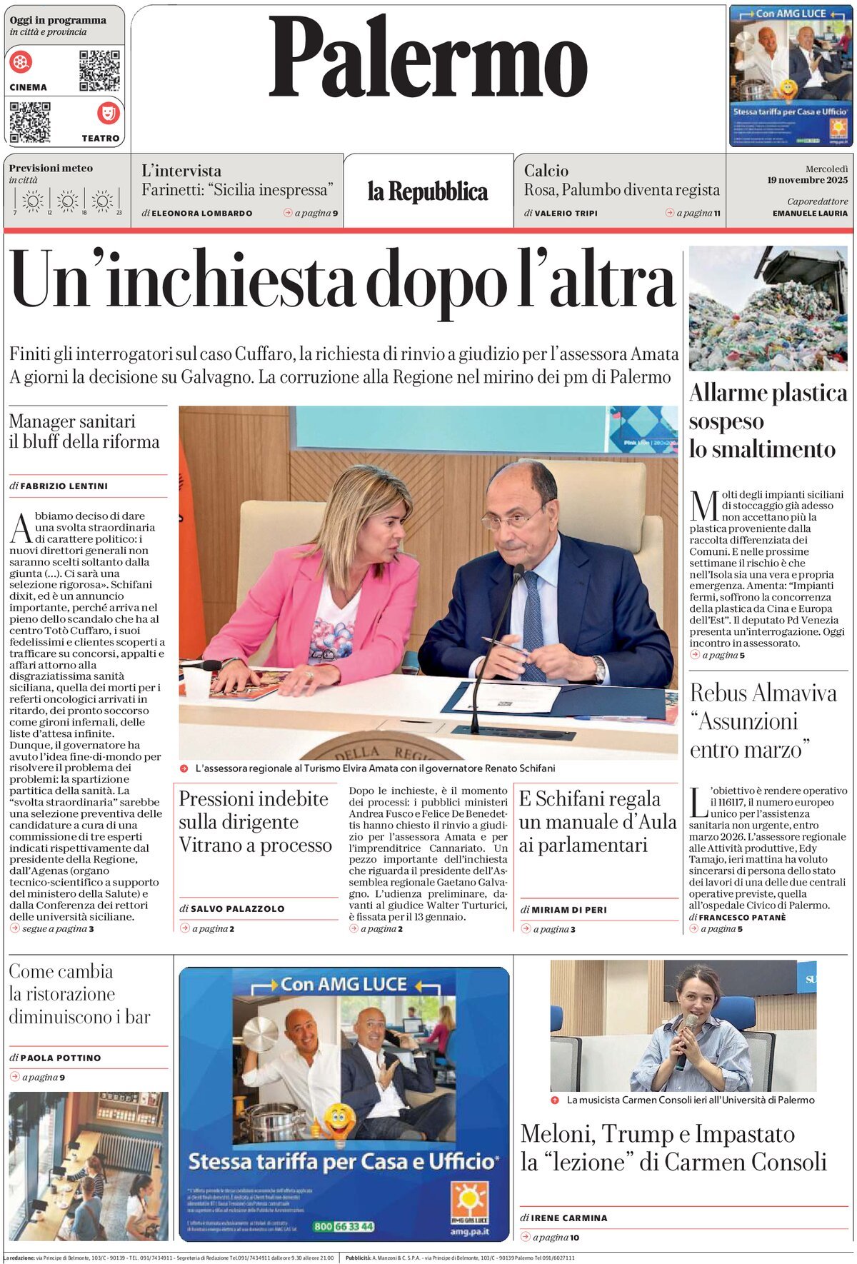 Prima Pagina La Repubblica (Palermo) 19/11/2025