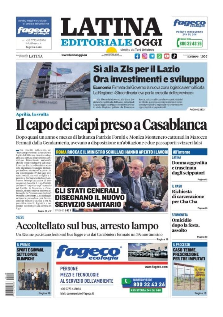 Prima Pagina Latina Editoriale Oggi 19/11/2025