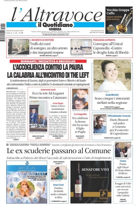 Prima Pagina Il Quotidiano del Sud (Cosenza) 20/11/2025