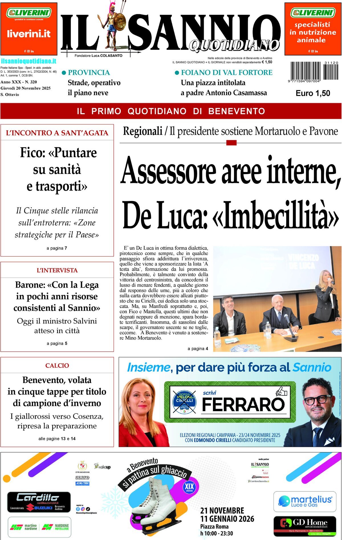 Prima Pagina Il Sannio Quotidiano 20/11/2025