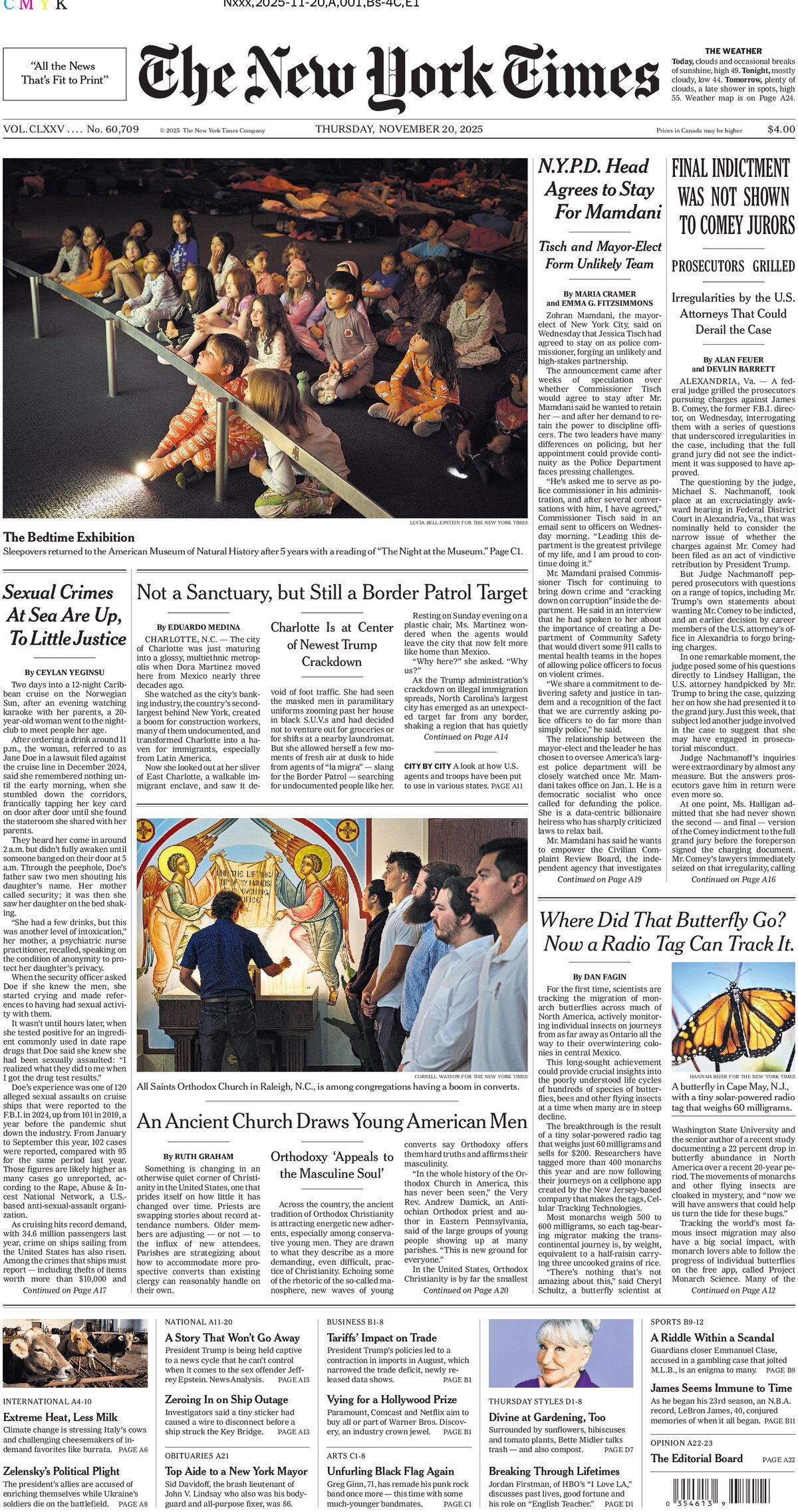 Prima Pagina The New York Times 20/11/2025