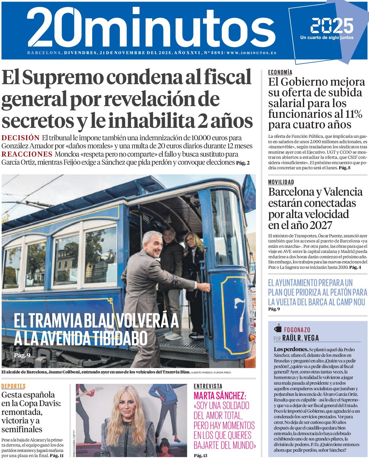Prima Pagina 20 minutos (Barcelona) 21/11/2025