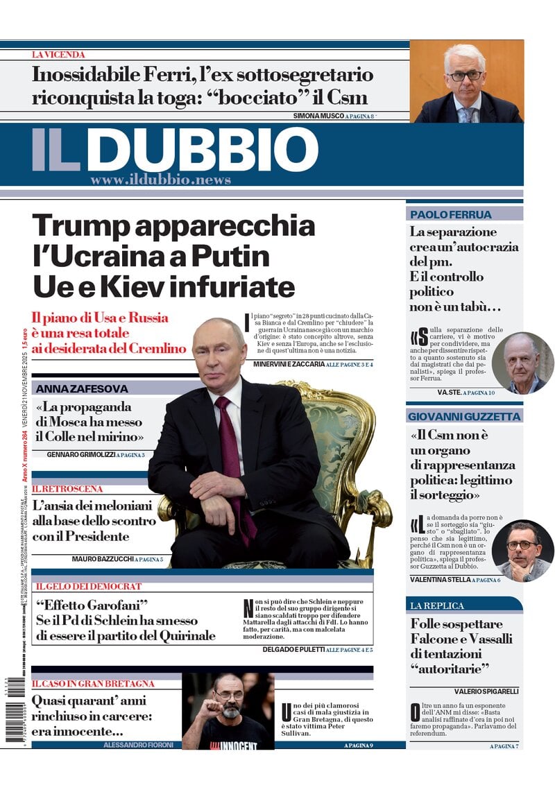 Prima Pagina Il Dubbio 21/11/2025