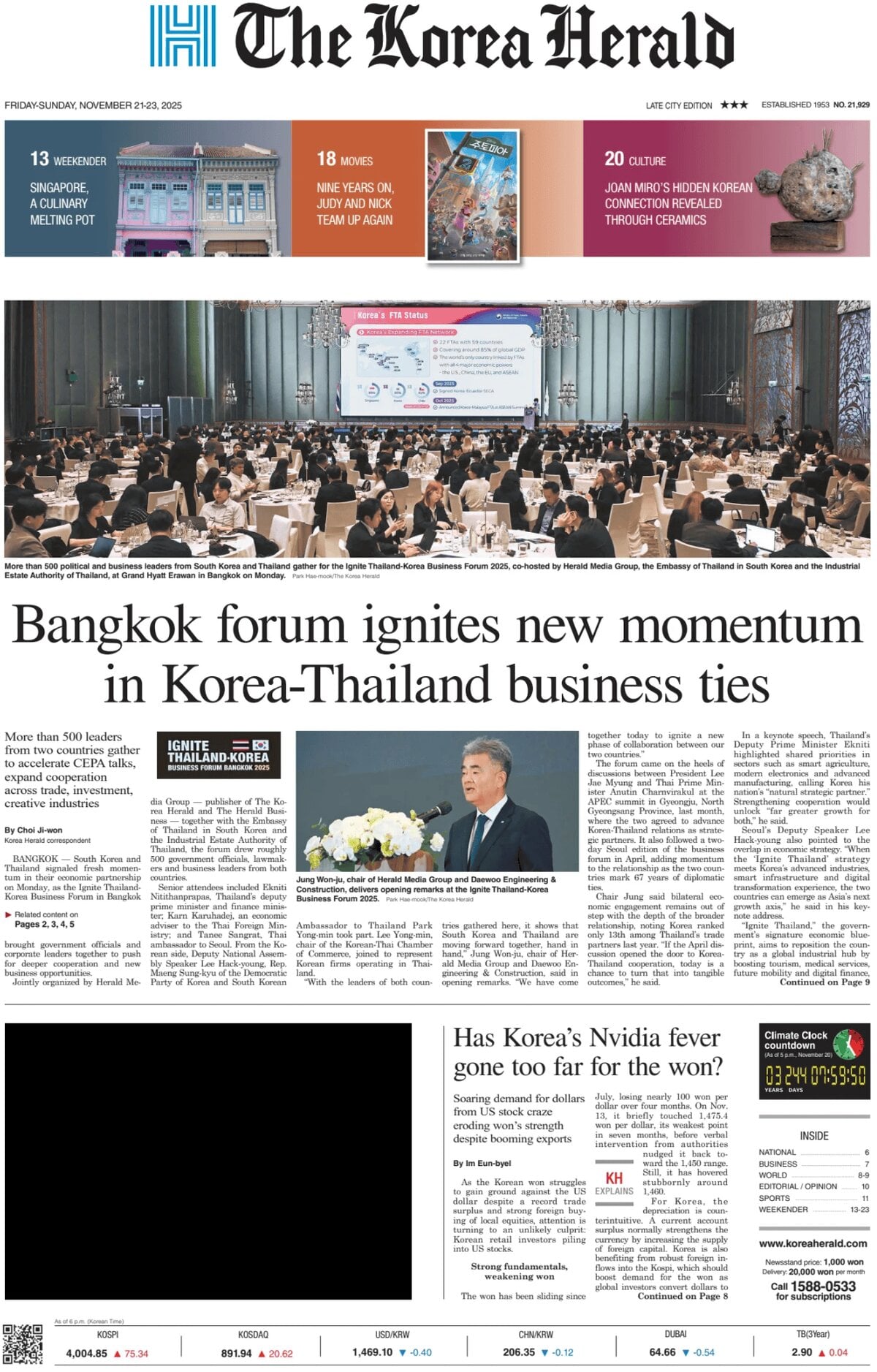 Prima Pagina The Korea Herald 23/11/2025
