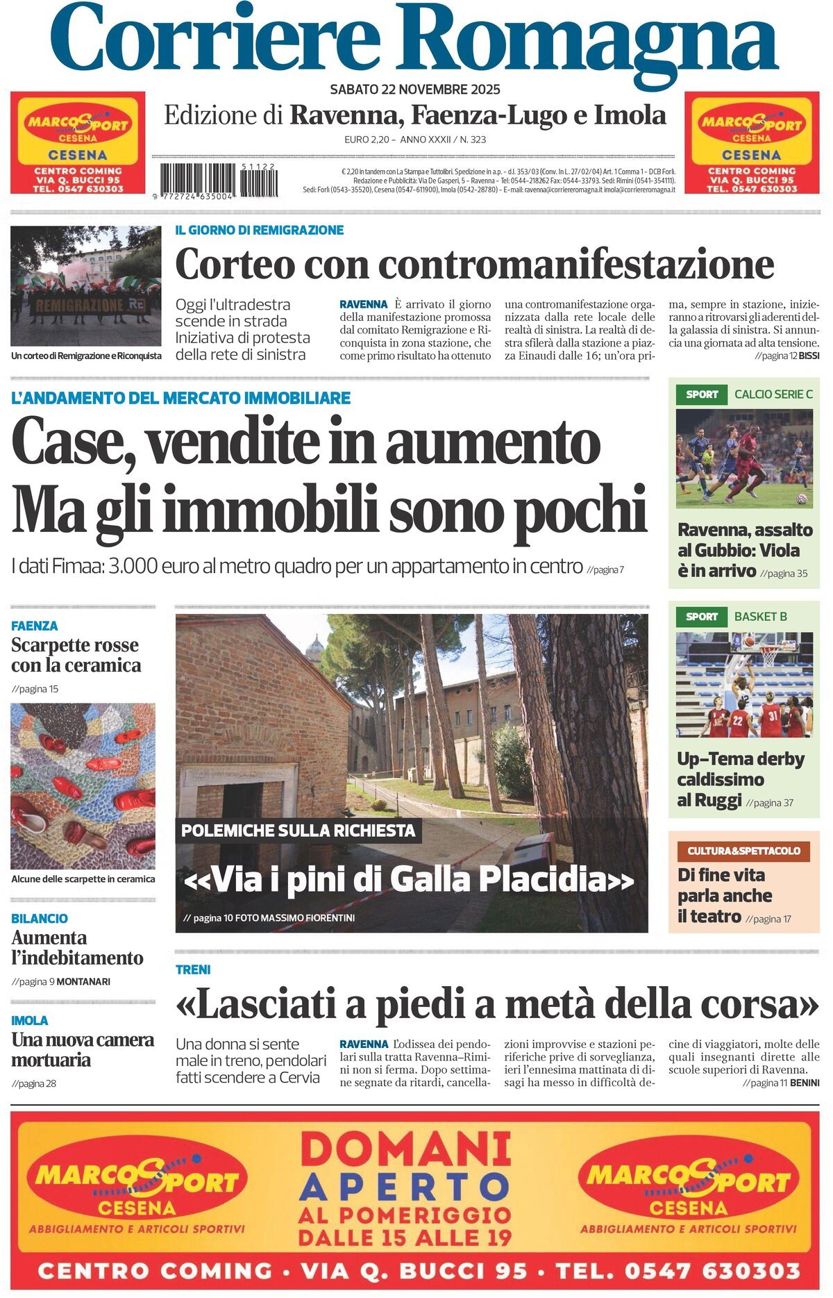 Prima Pagina Corriere Romagna (Ravenna e Imola) 22/11/2025