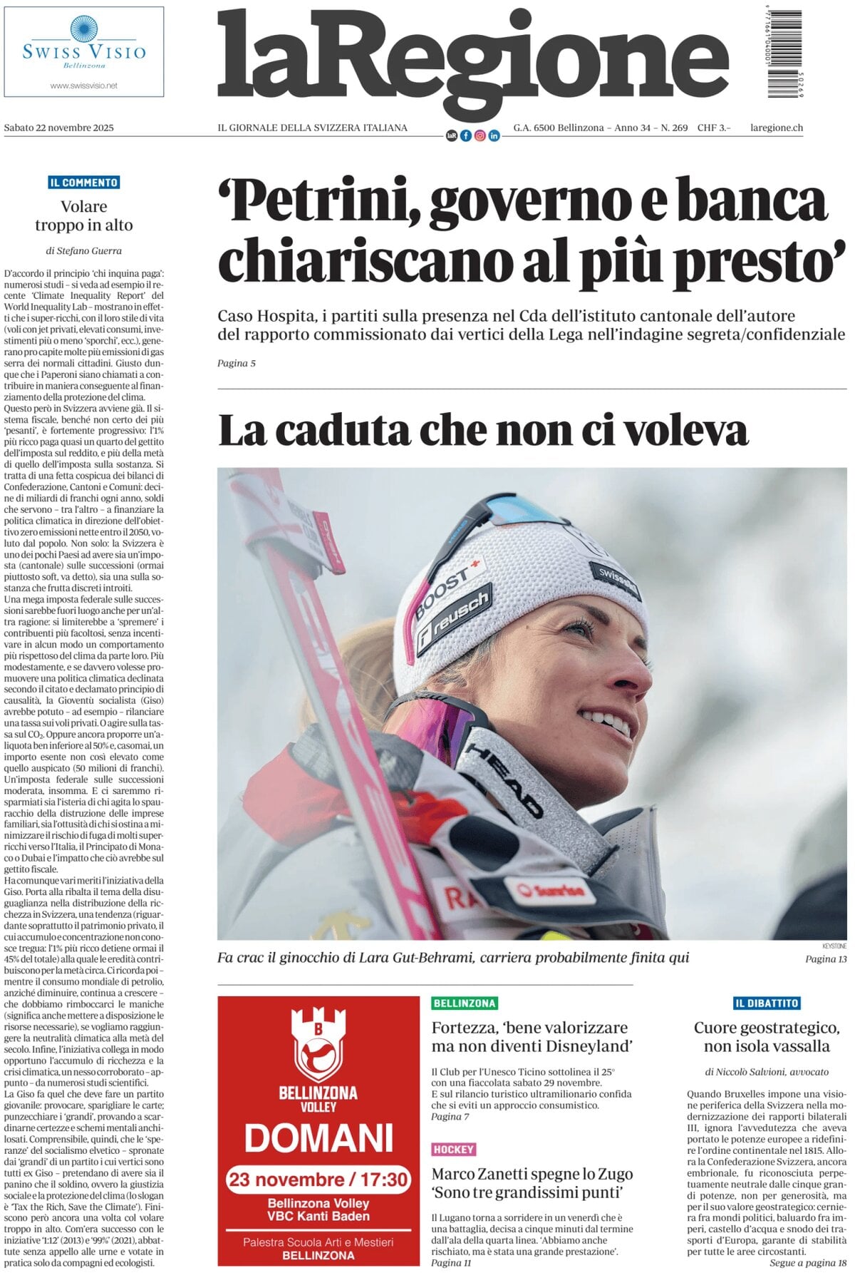 Prima Pagina La Regione 22/11/2025