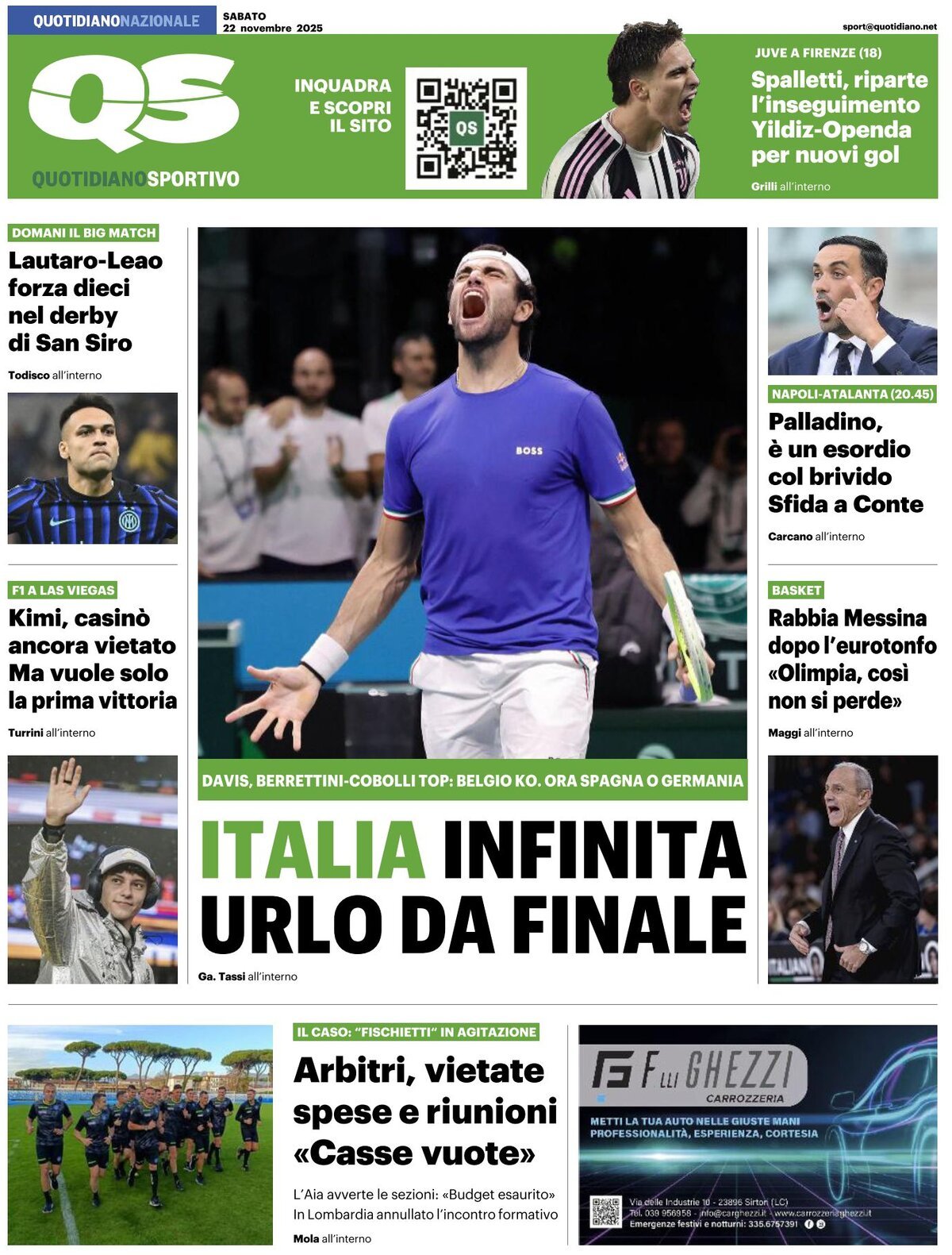 Prima Pagina QS Quotidiano Sportivo 22/11/2025