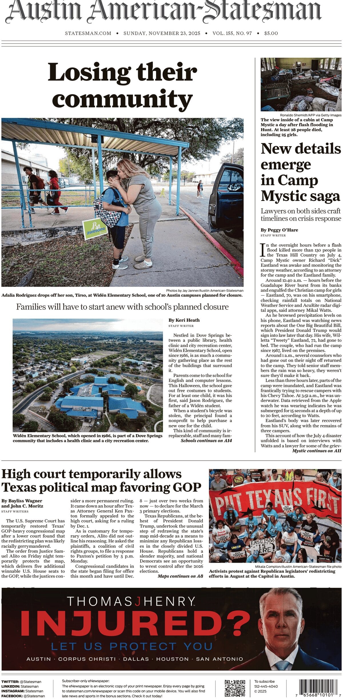 Prima Pagina Austin American-Statesman 23/11/2025