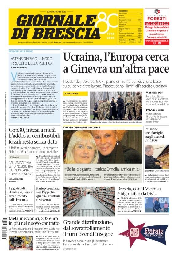 Prima Pagina Giornale di Brescia 23/11/2025