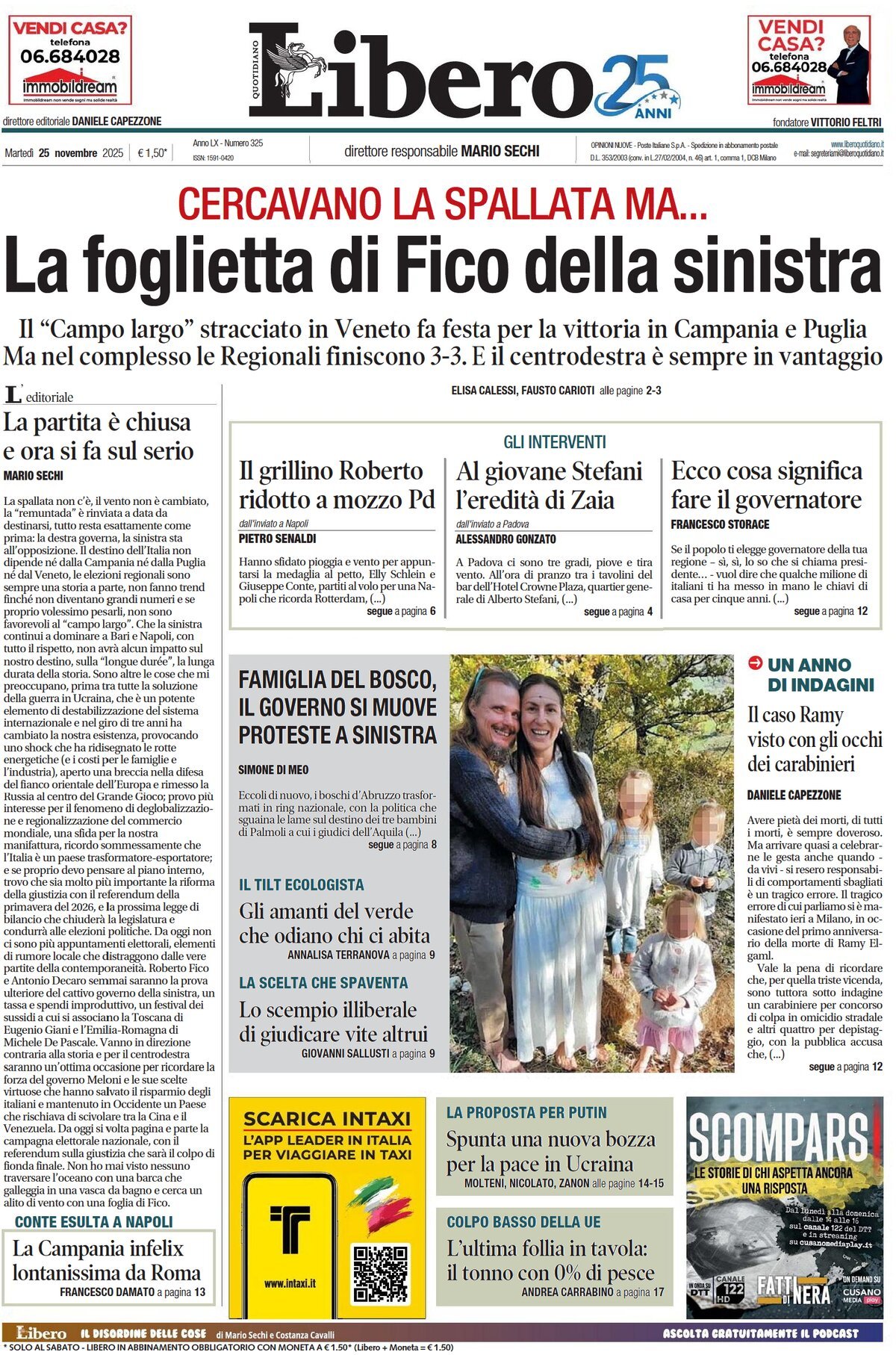 Prima Pagina Libero Quotidiano 25/11/2025