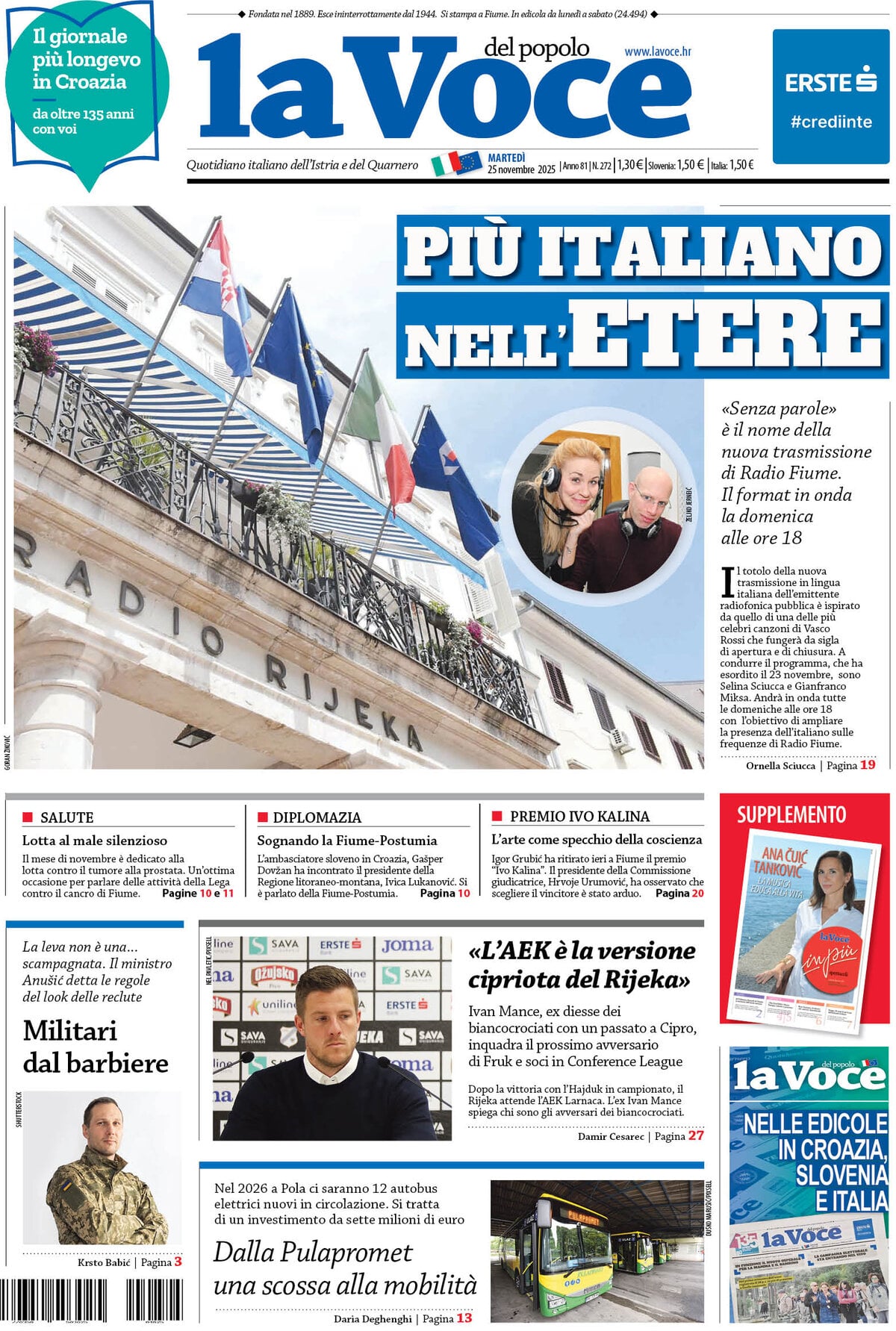 Prima Pagina La Voce del popolo 25/11/2025