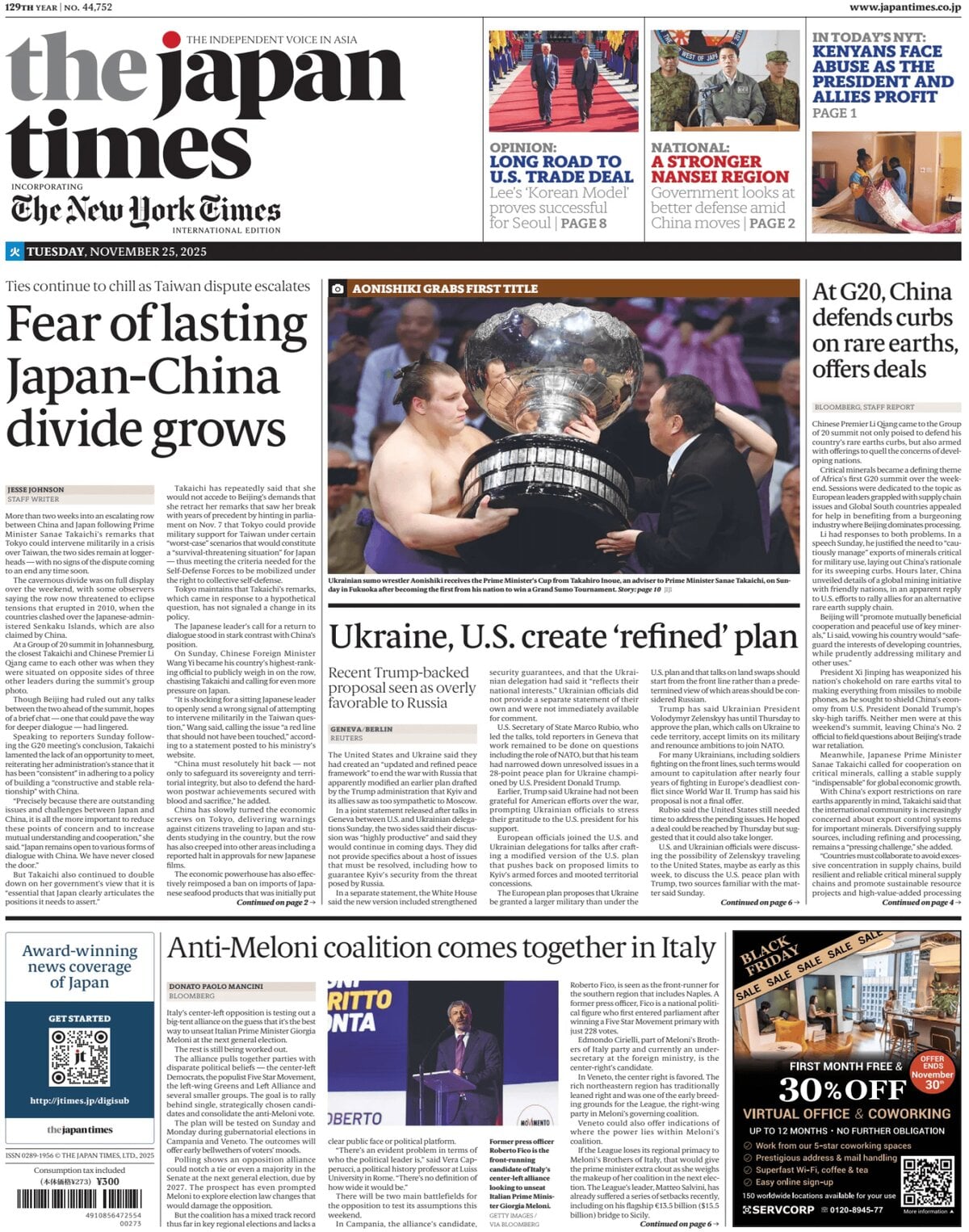 Prima Pagina The Japan Times 25/11/2025