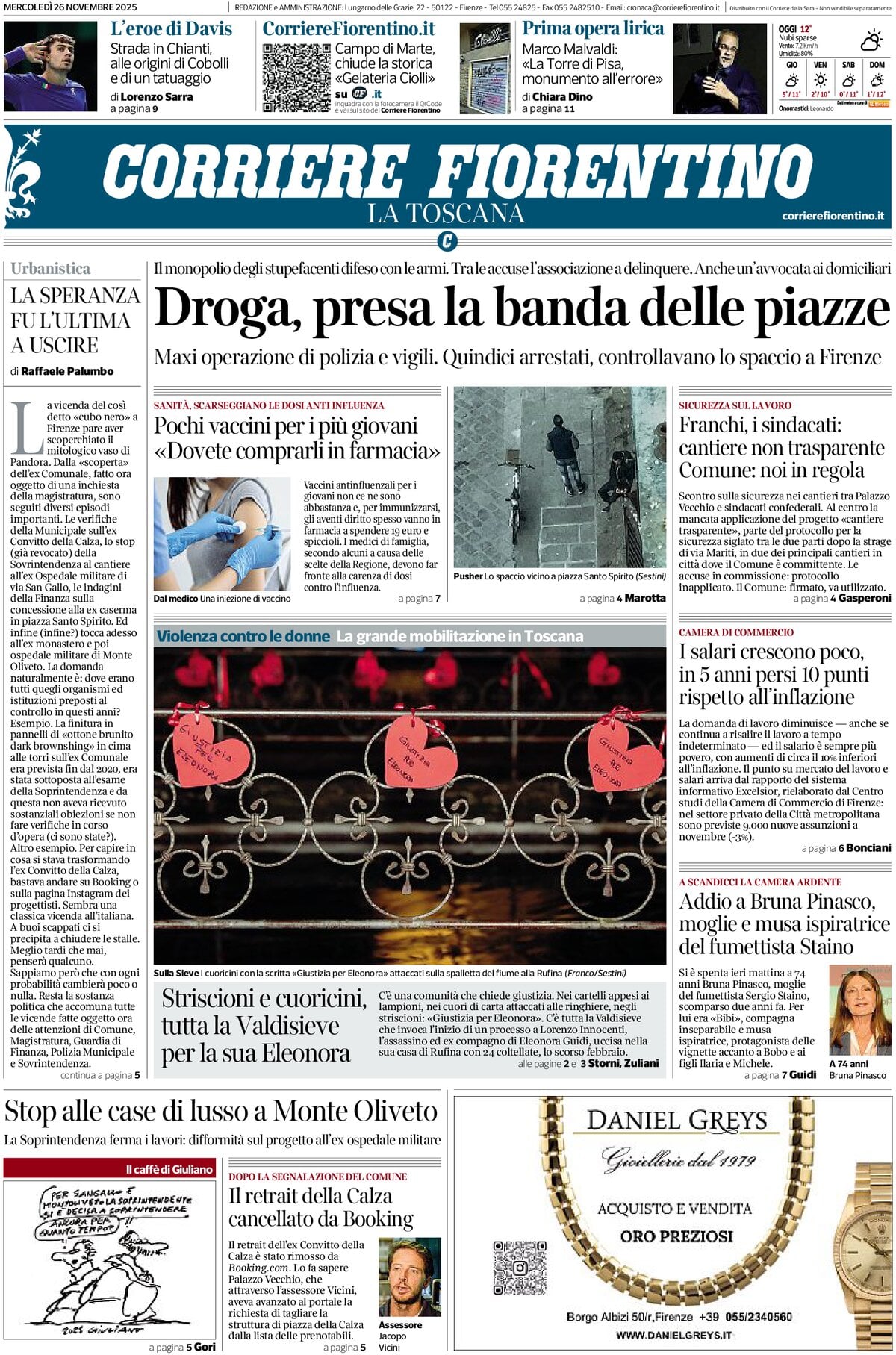 Prima Pagina Corriere Fiorentino 26/11/2025