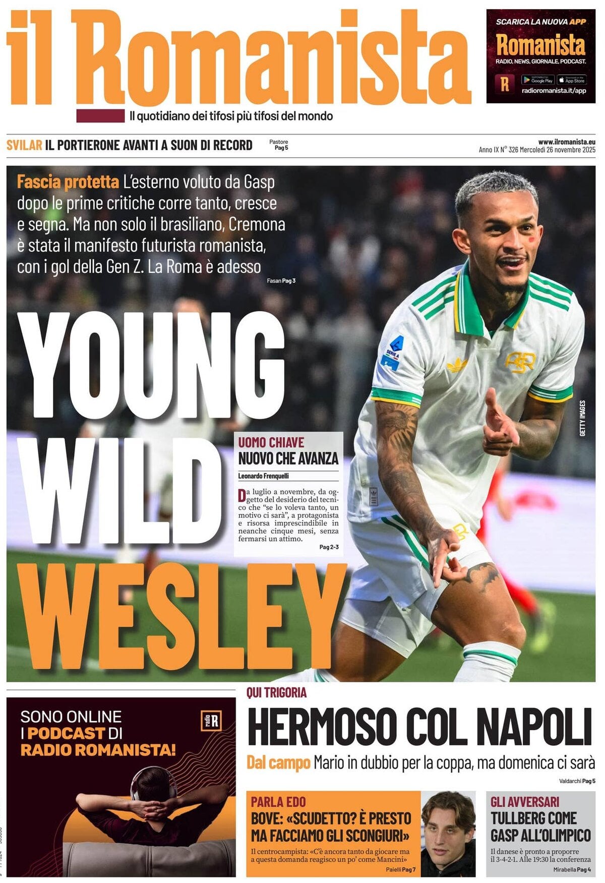 Prima Pagina Il Romanista 26/11/2025