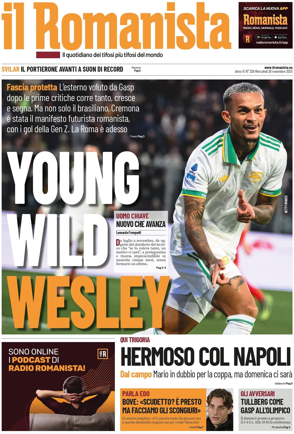 Prima Pagina Il Romanista 26/11/2025